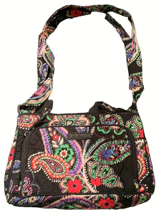 Vera Bradley Bandana Swirl Black Paisley Adjustable Crossbody Purse Handbag - Picture 1 of 8